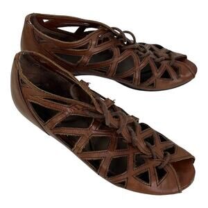 Elditas Tessa Leather Lace Up Sandal Women's Size 5 Wedge